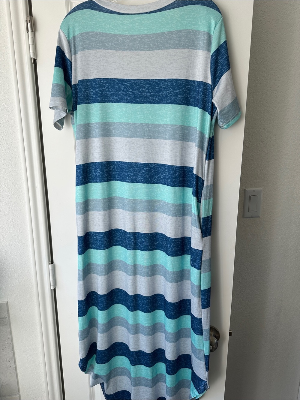 SHEIN Womens Blue Navy Mint Striped V-Neck Maxi Dress Boho Chic Summer - Picture 7 of 7